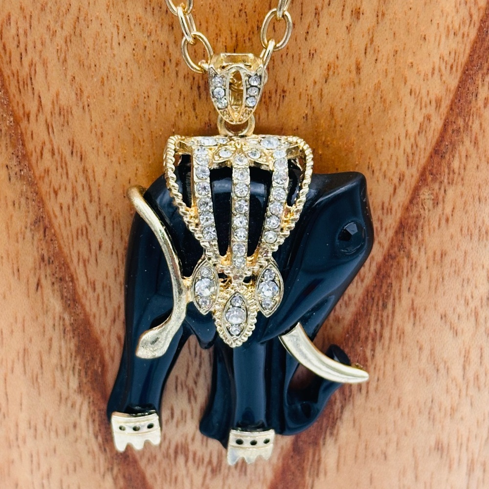 Betsey Johnson Black & Gold Elephant Necklace